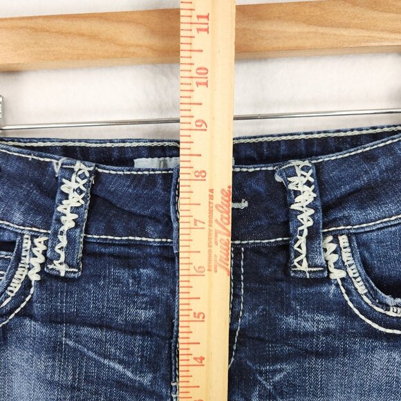 Daytrip Shorts Womens 26 Blue Virgo Low Rise Y2K Embroidered Denim Jean Bermuda - Picture 4 of 12